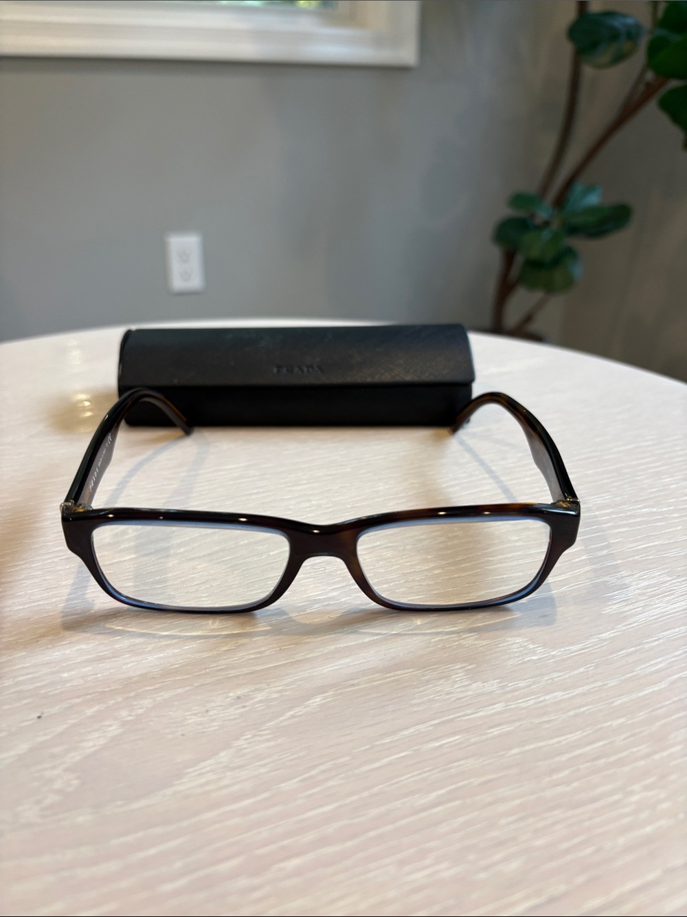 PRADA Rectangular Eyeglasses in Dark Tortoise